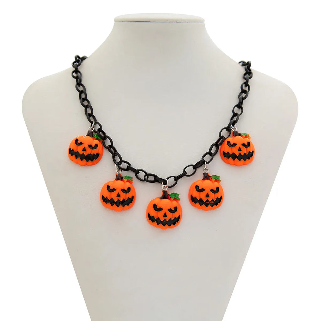 Halloween ghost pumpkin necklace with adjustable chain and colourful acrylic pendant