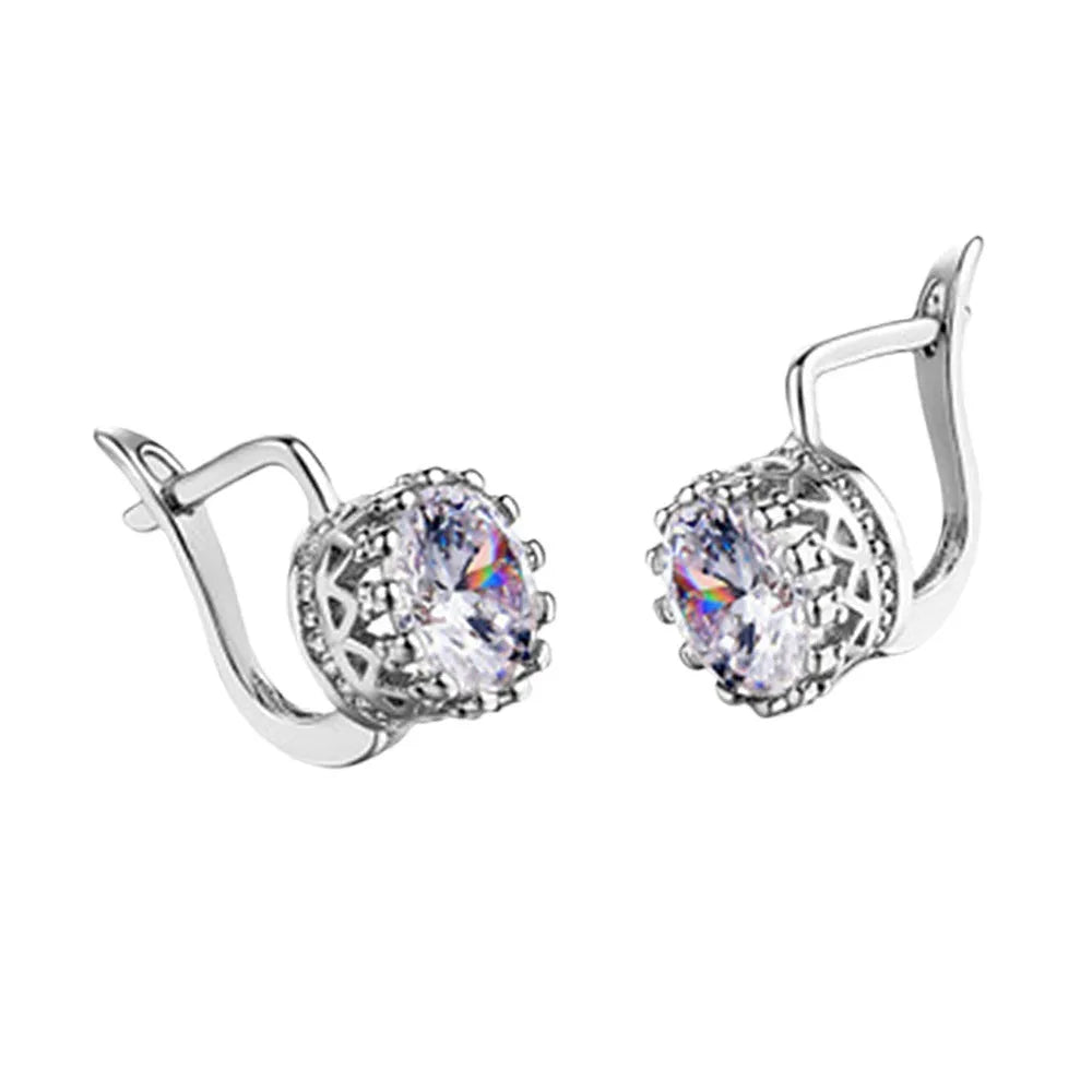 Korean Retro Crown Ear Clip Earrings in rose gold or white gold colour with detailed crown design and adjustable clip mechanism