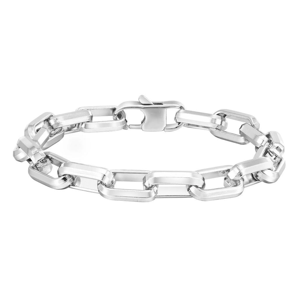 Stainless steel men's bracelet with square chain design in electroplated steel, gold, black, or retro colour