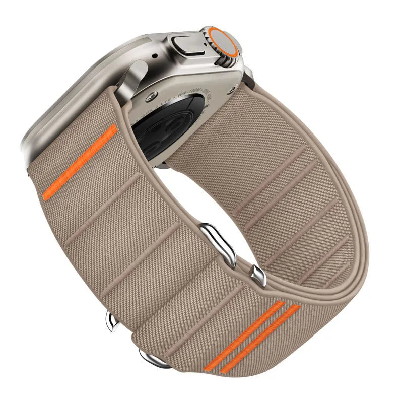 Elastic nylon watchband with stainless steel buckle in multiple colours for Apple watch compatibility