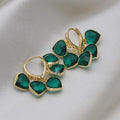 Green glass heart pendant earrings with Korean style design and ear clip fitting