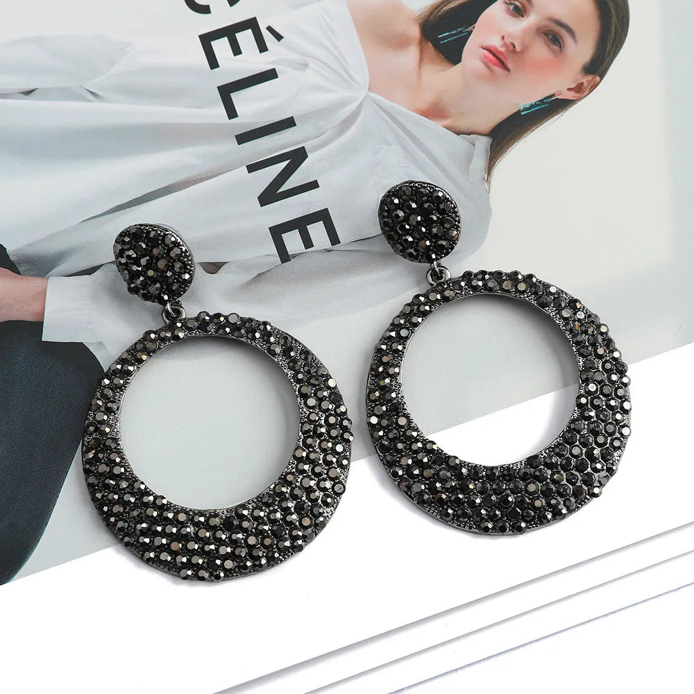 European American fashion metal diamond round colour large pendant earrings with 3-4cm diameter