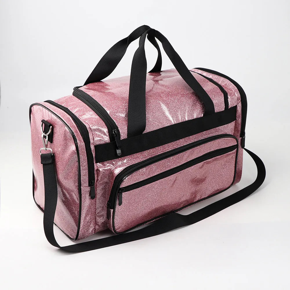 Large silver PU leather yoga sports handbag with street trend style and letter detailing