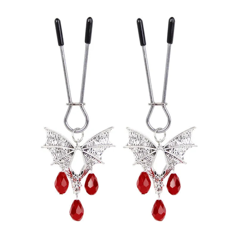 Silver bat-shaped adjustable nipple clamp with alloy construction and clip mechanism