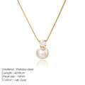 St Delan stainless steel necklace with imitation pearl and zircon pendant in gold and steel colour options