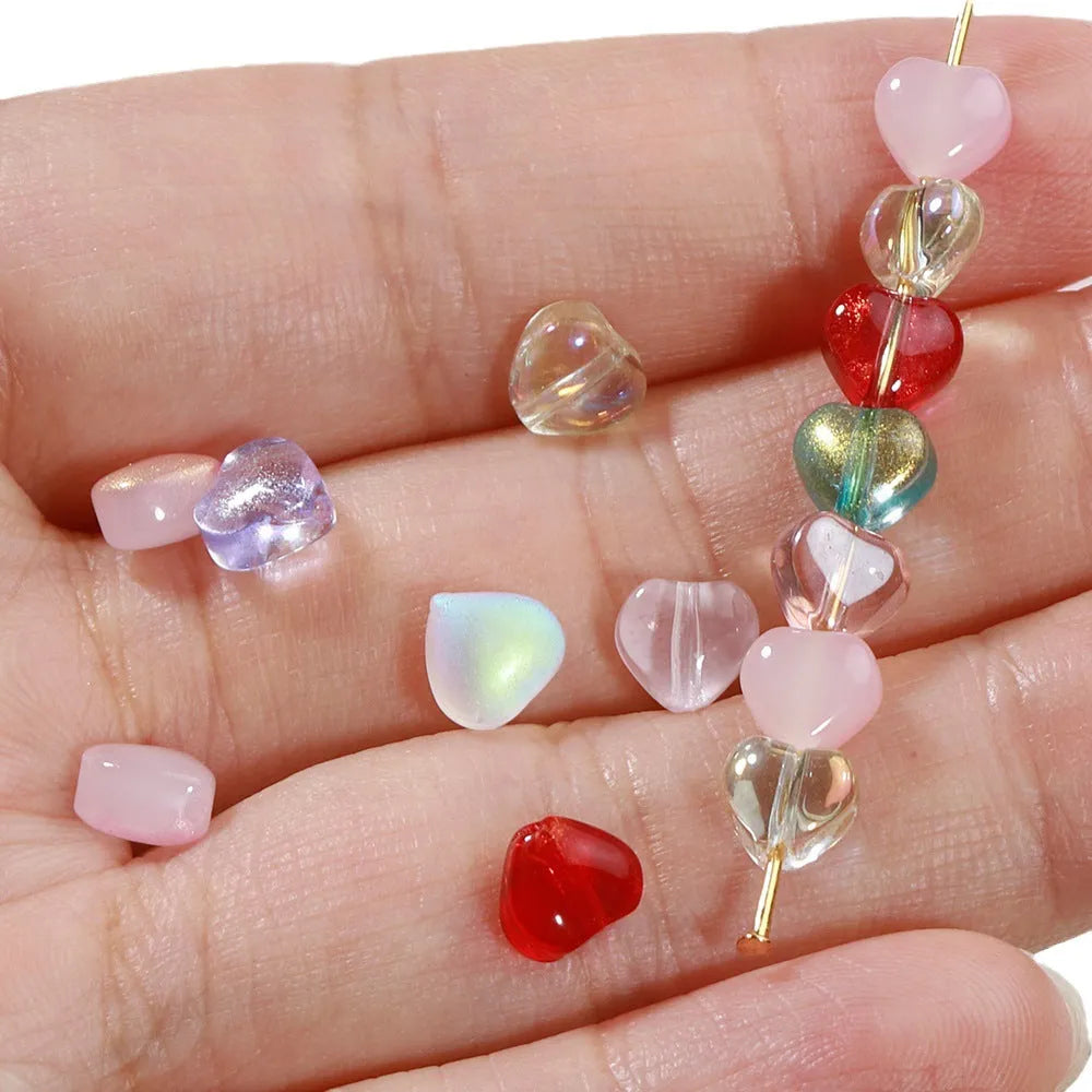 20 aurora transparent Czech glass love heart spacer beads for DIY jewellery making in assorted colours
