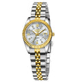Waterproof women's fashion watch with 10mm thickness in gold black colour, showing slim profile and metallic finish.