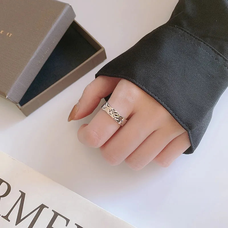 Black geometric copper fashion ring with adjustable opening