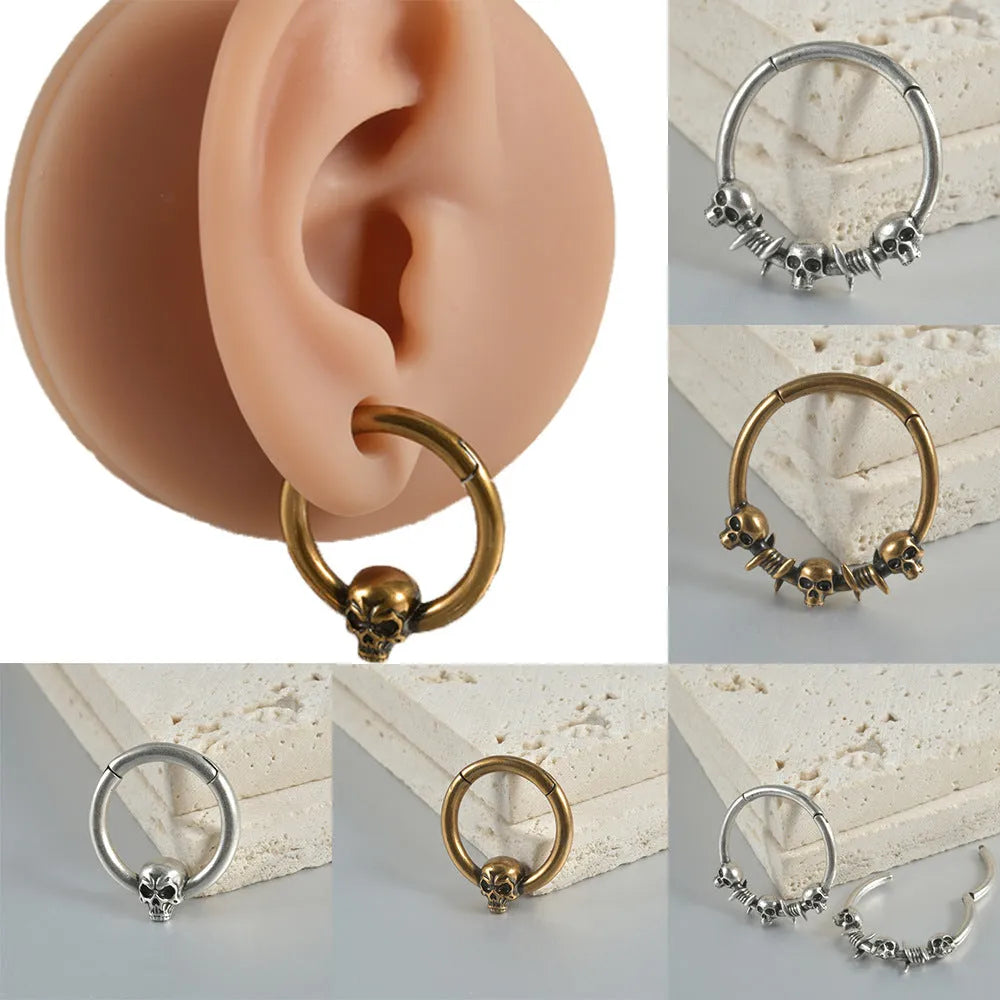 Vintage punk copper earrings with handcrafted ghost head designs in antique silver or gold finish