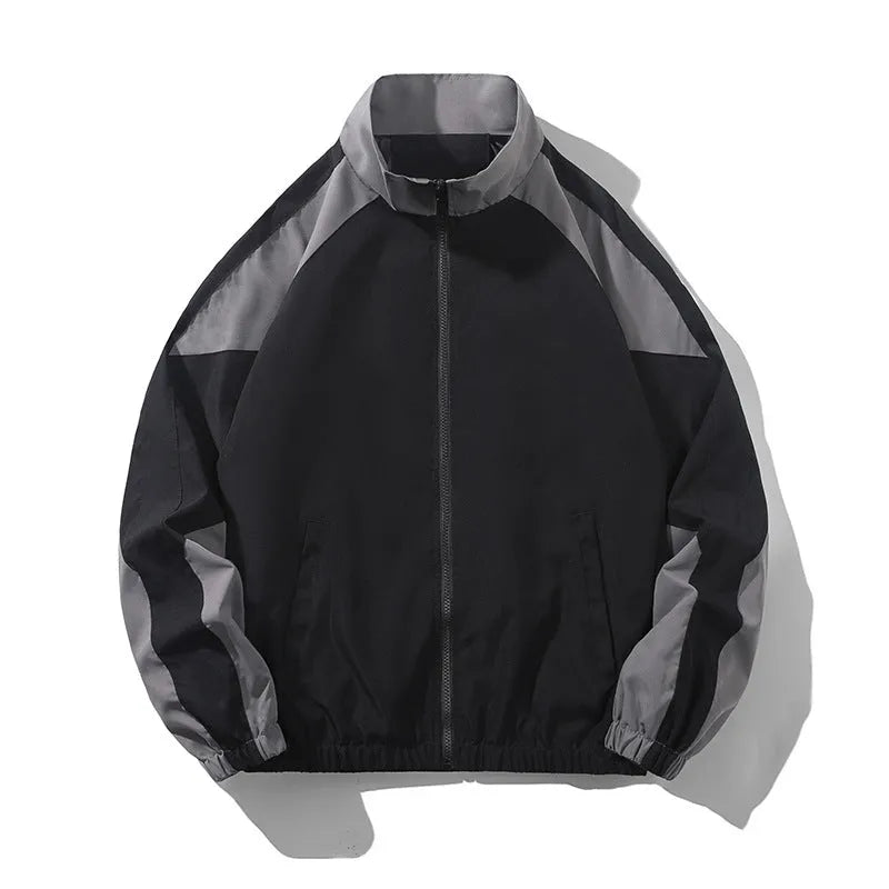 Men's black casual jacket with stitching contrast detail and side seam pockets, shown front view