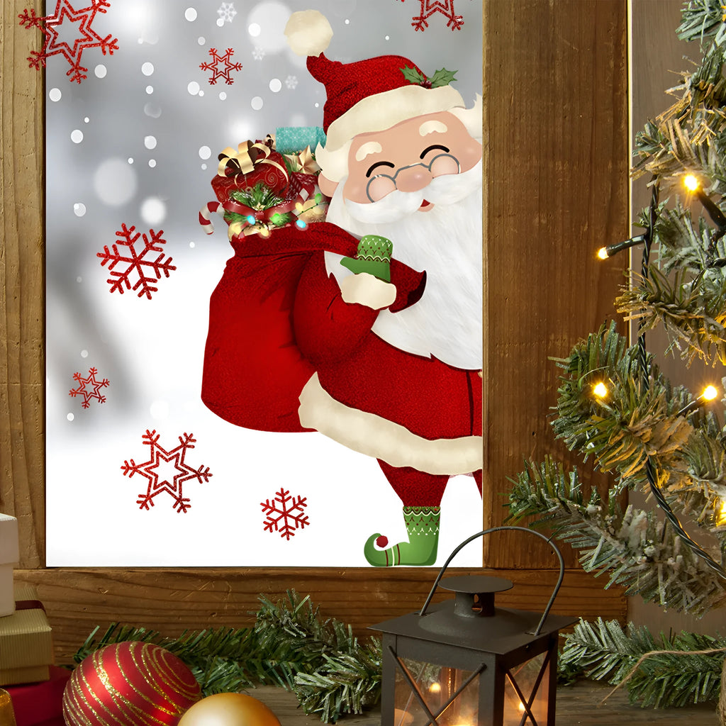 Snowflake Santa Claus static cling wall sticker for window decoration measuring 27x40cm