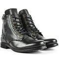 Knight Series black and brown leather boots with side zipper, low heel, and beef tendon PU construction for warmth