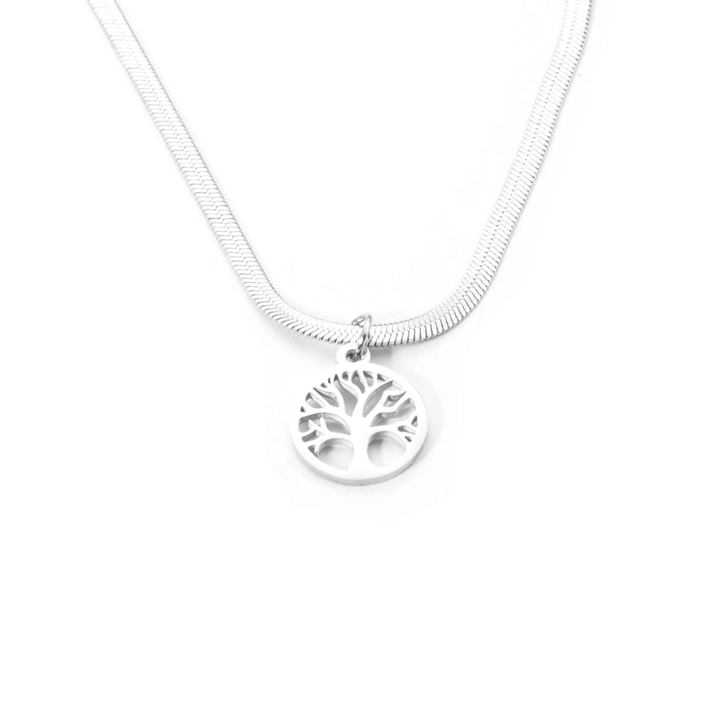 Stainless steel lucky tree necklace with adjustable snake bone chain and U-shaped titanium steel pendant