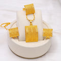 Golden colour bridal jewelry set with copper necklace, earrings, and ring combination