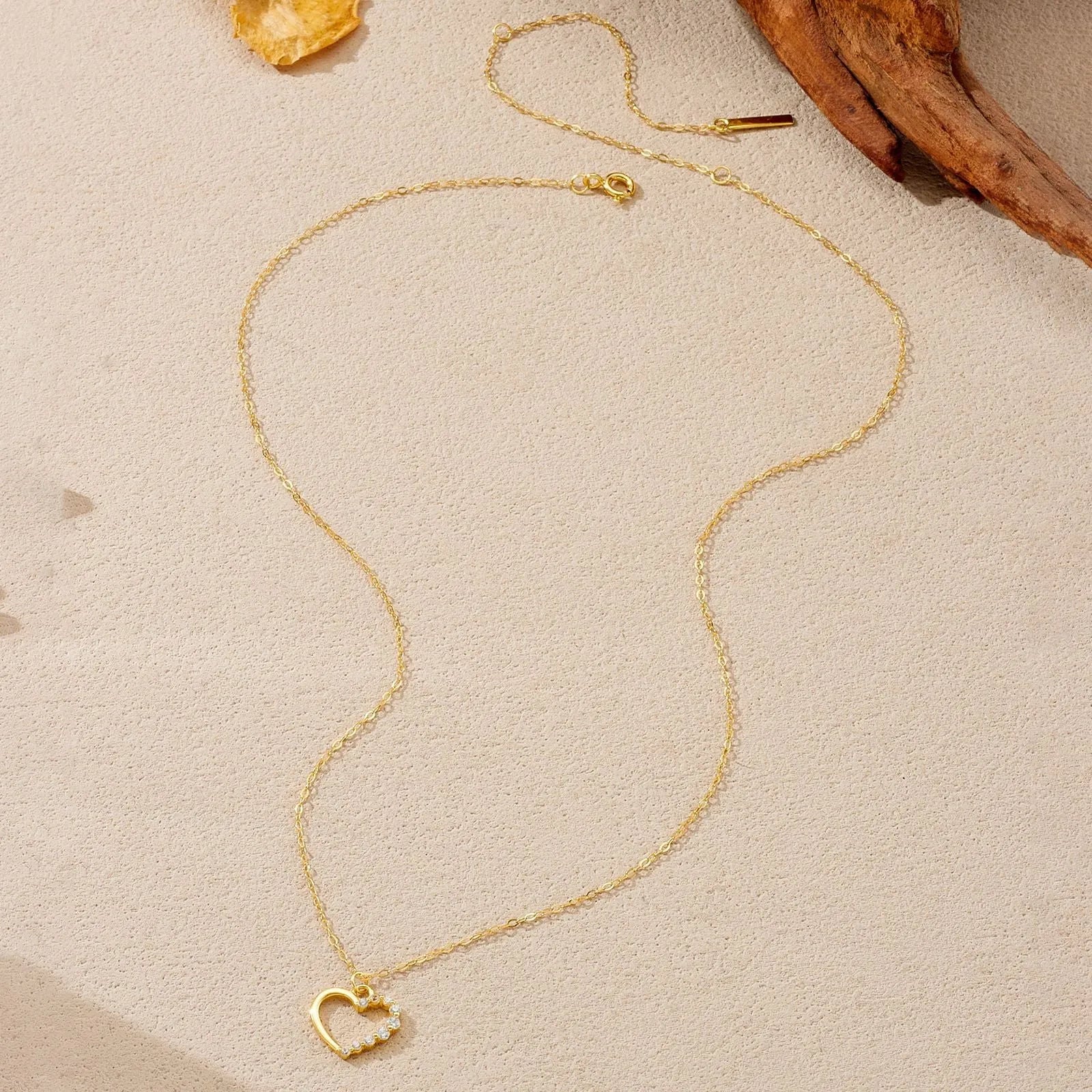 S925 sterling silver hollow heart necklace with regular chain in gold colour options