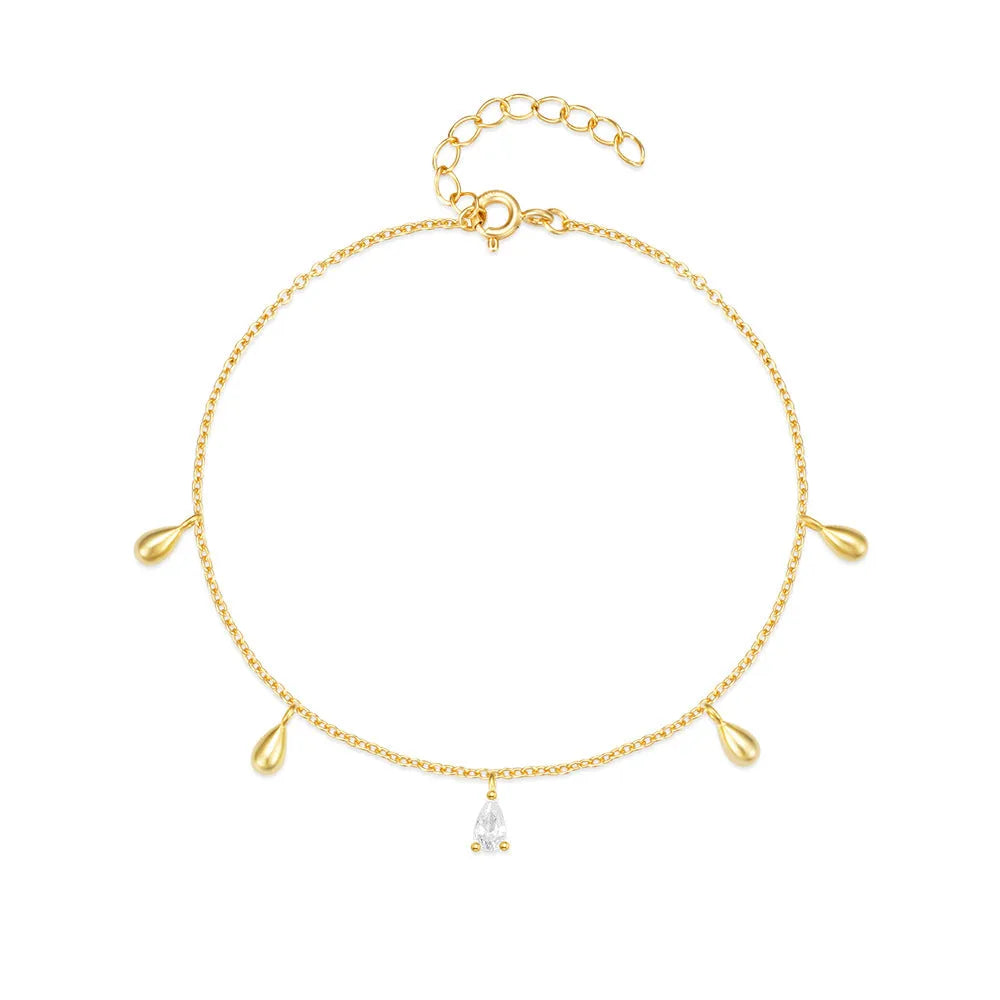S925 sterling silver bracelet with gold colour finish and a geometric water drop diamond pendant.