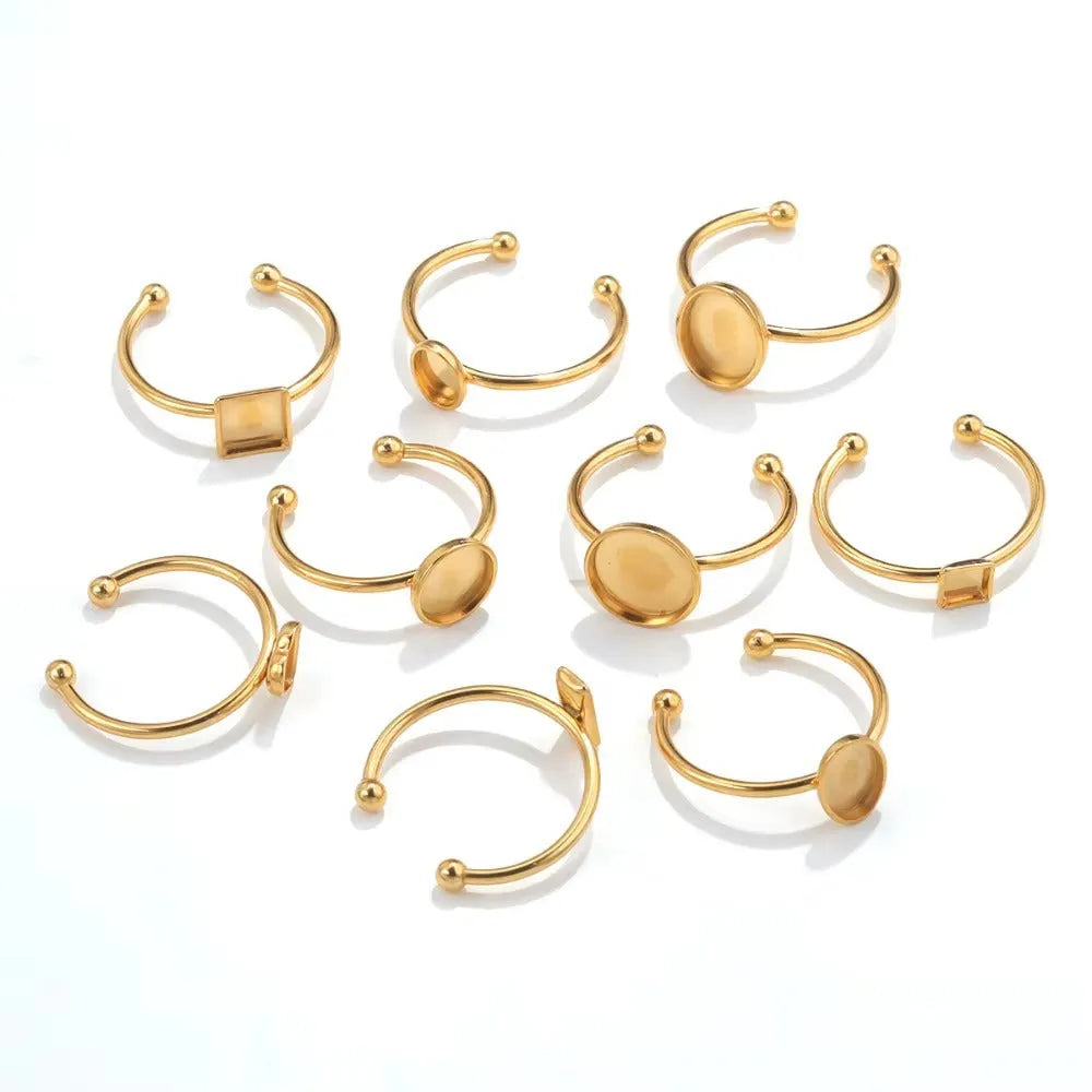 Golden electroplated stainless steel DIY ring setting with totem pattern in medium size