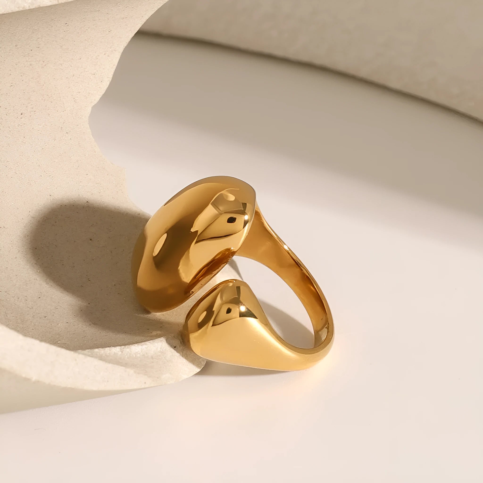 Women's stainless steel geometric open ring with JDR2405081 electroplated finish
