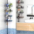 Retractable bathroom storage rack with four layers, stainless steel and iron construction, modern simplicity design