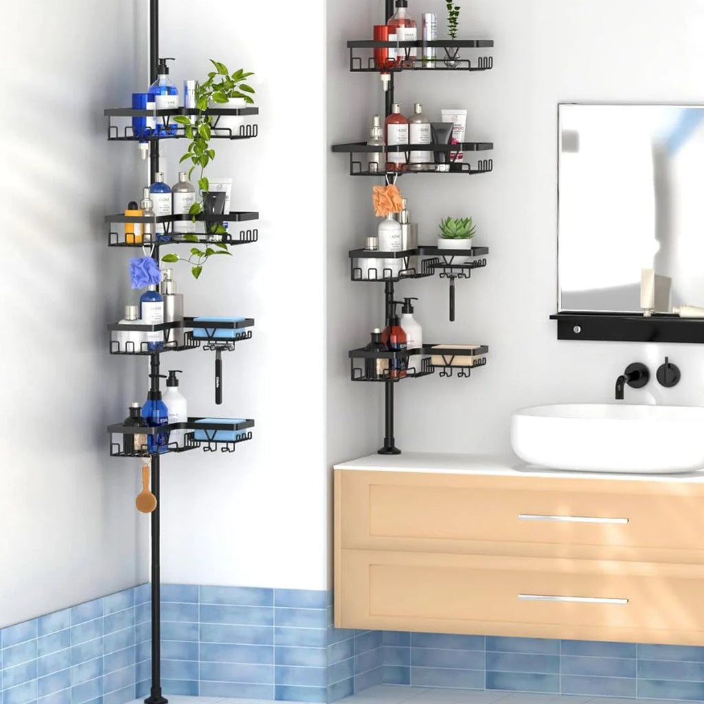 Retractable bathroom storage rack with four layers, stainless steel construction, measuring 10.5×26.5×45cm with 100kg capacity