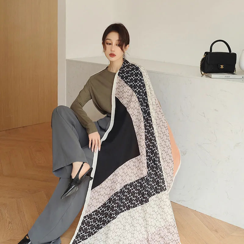 Vintage printed polyester scarf showing 180cm length and 90cm width with autumn-appropriate design