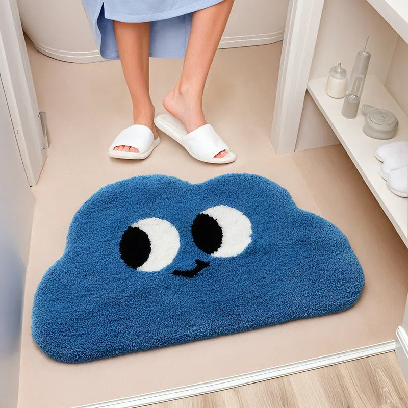 Cartoon anime pattern bathroom mat in bubur little green colour, sized 50x80cm, made from soft polyester fibre.