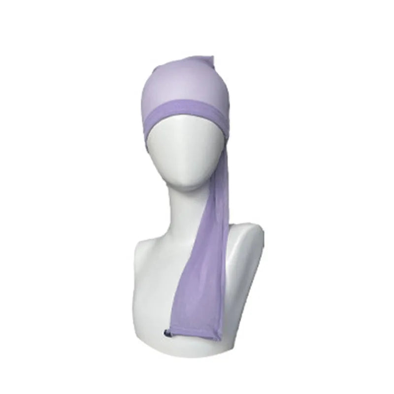 Wig net high elasticity oversleeve type mesh cap in various colours on a mannequin head