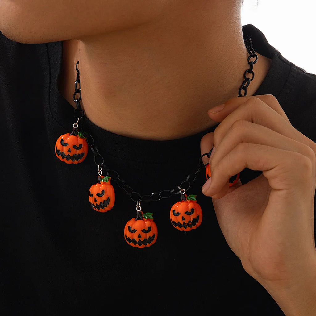 Halloween ghost pumpkin necklace with adjustable chain and colourful acrylic pendant