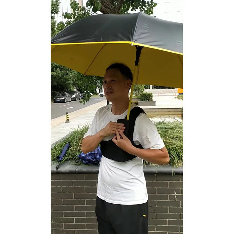 Black portable umbrella holder with shoulder strap, adjustable for 45-95kg users, holding a 10-bone manual umbrella.
