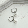 Geometric women's pearl earrings with titanium steel posts and round accents