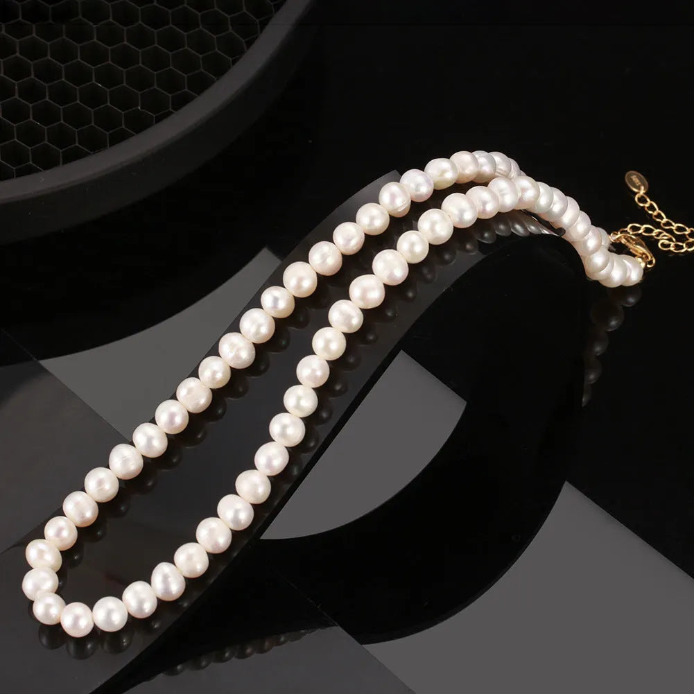 Women's adjustable freshwater pearl necklace with 925 sterling silver and 6-7mm pearls on adjustable clasp