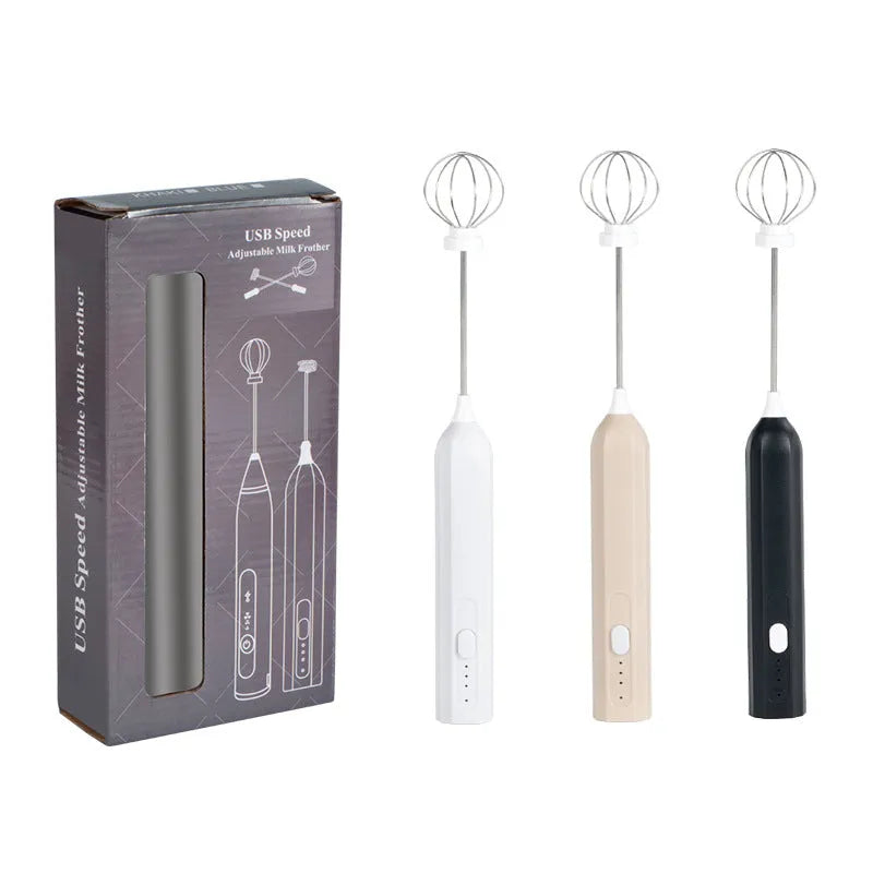 USB rechargeable handheld electric whisk in apricot colour with whisk attachment