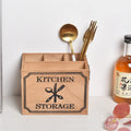 Wooden kitchen storage box with internal grid divider for organising knives, forks, and chopsticks.