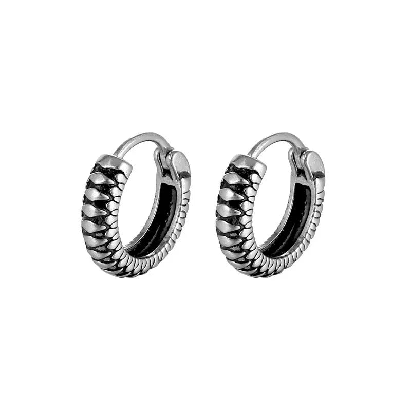 Geometric round titanium steel earrings with stainless steel stripes in silver finish