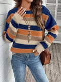 Women's colourblock striped pullover sweater in polyester fabric for autumn winter casual wear