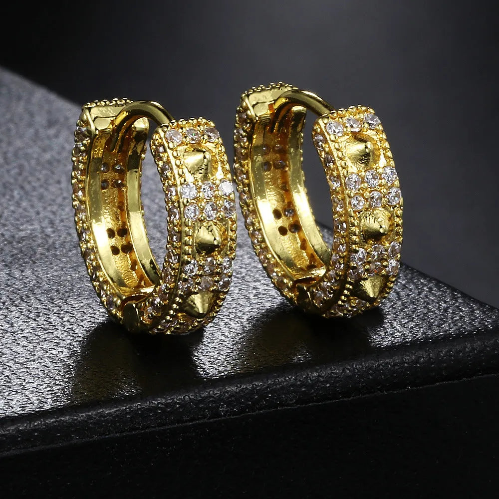 Geometric hip hop ear clips with full diamond coverage in white gold stone colour