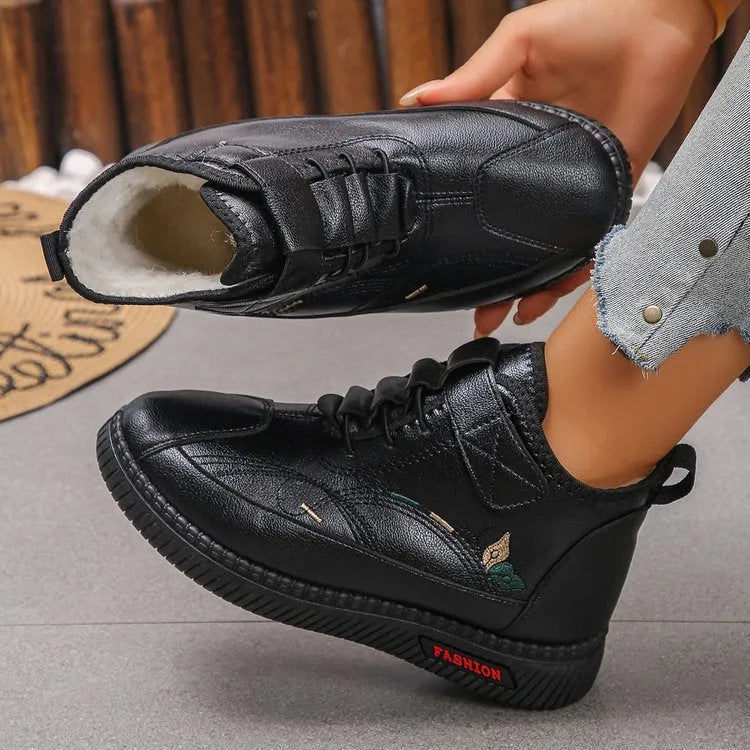 Women's black velvet cotton shoes with non-slip rubber sole and low-tube socks, hollow-out design