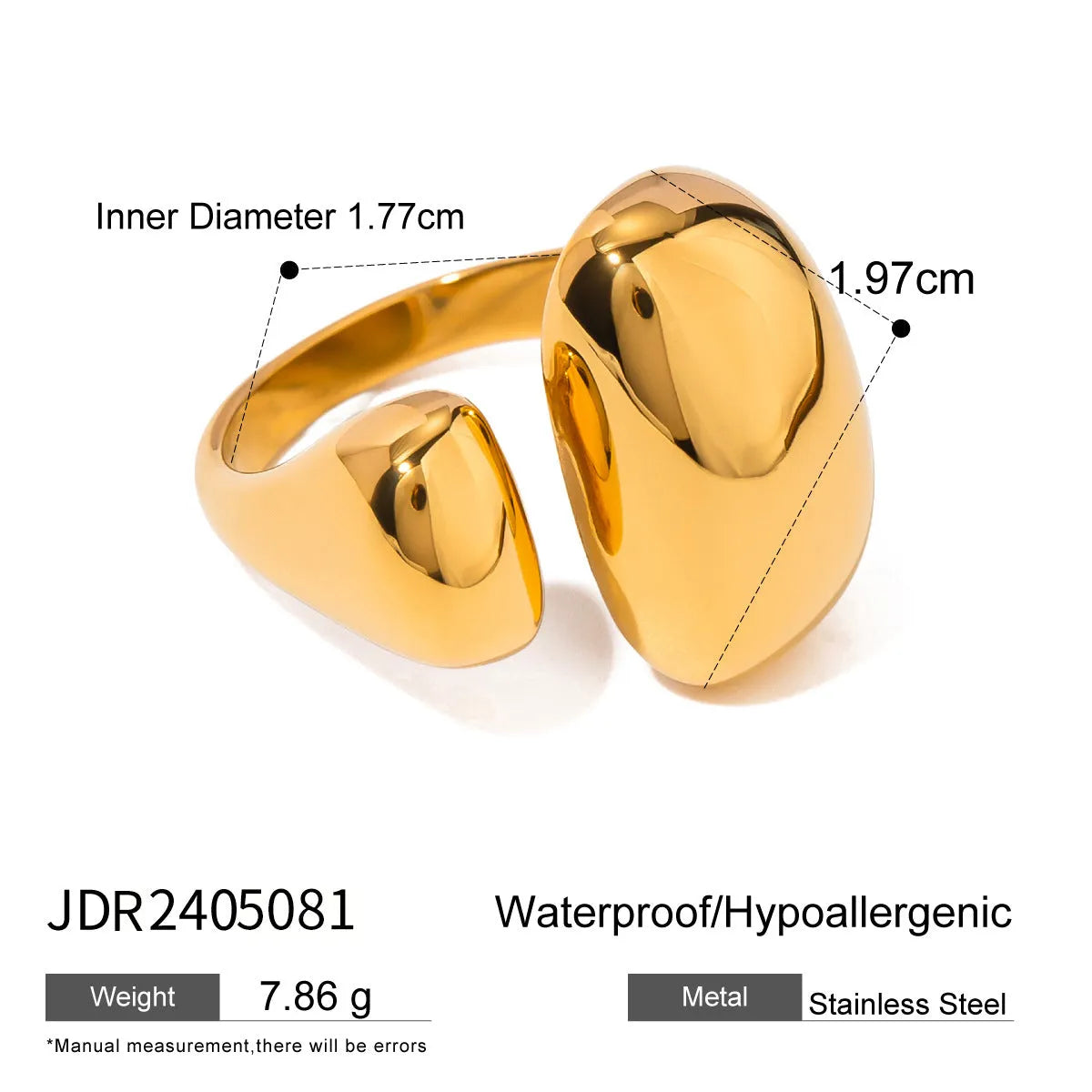 Women's stainless steel geometric open ring with JDR2405081 electroplated finish