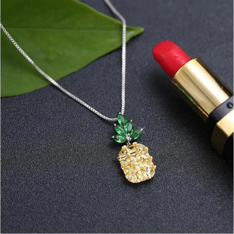 Geometric pineapple pendant necklace with silver-plated finish and Korean fashion design
