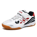 Breathable and non-slip badminton shoes in white and blue with ribbed outsole, low-top design, and hand-painted details.