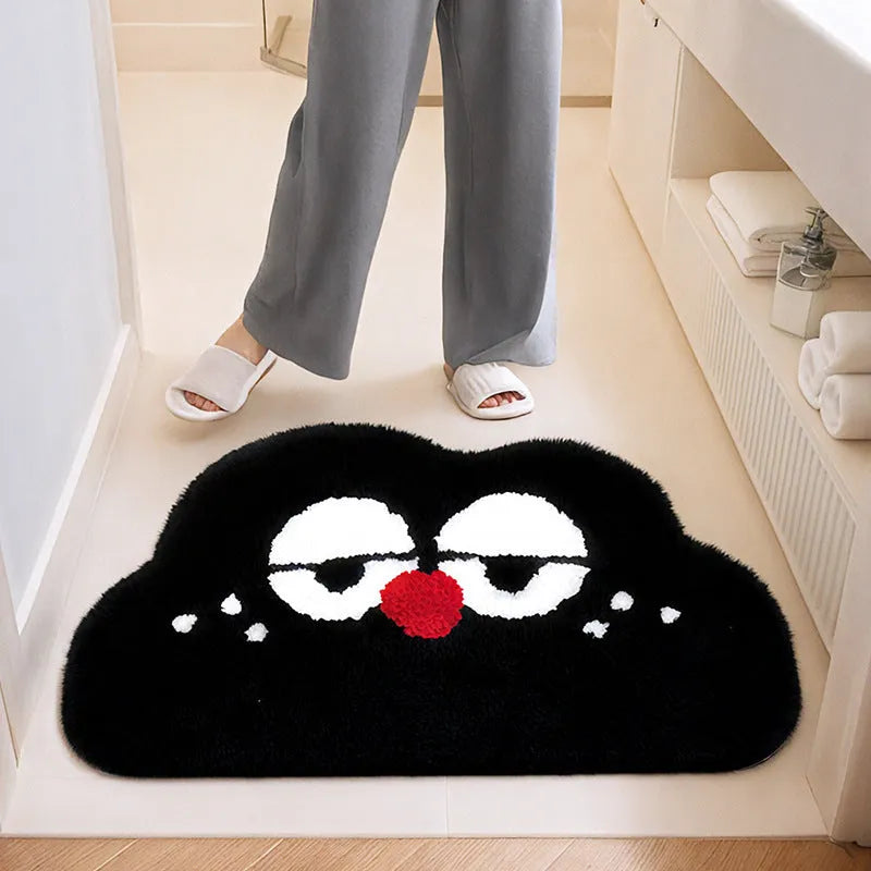 Cartoon anime pattern bathroom mat in bubur little green colour, sized 50x80cm, made from soft polyester fibre.