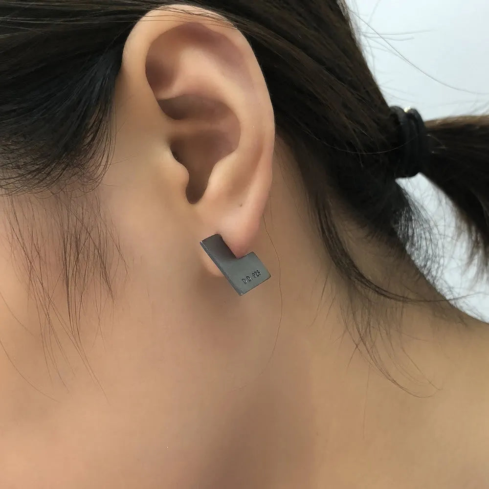 925 sterling silver oxidation black geometry square earrings, 16mm size, minimalist cold wind style