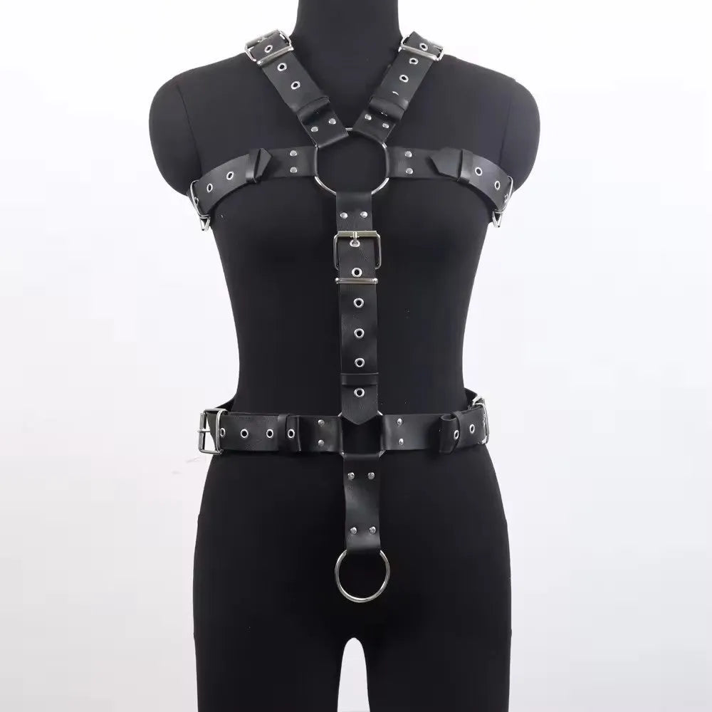 Black leather shapewear with thin width and pin buckle fastening, European style design
