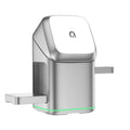 Black magnetic wireless charging stand with phone attached, showing 180-degree rotation feature and Type-C cable