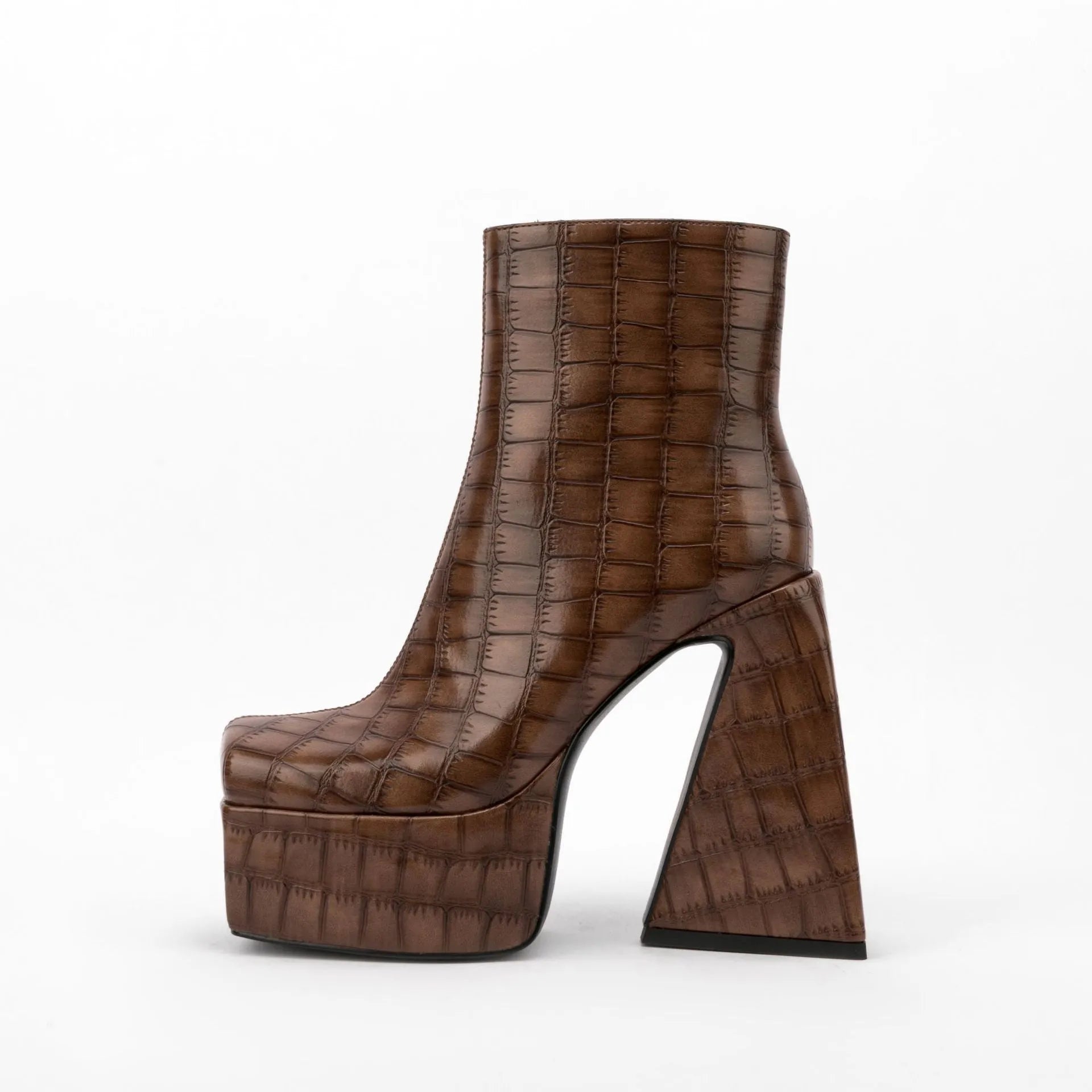 Women's ankle boots with 8cm+ heels in red, green, black, beige, or brown colours, artificial PU material