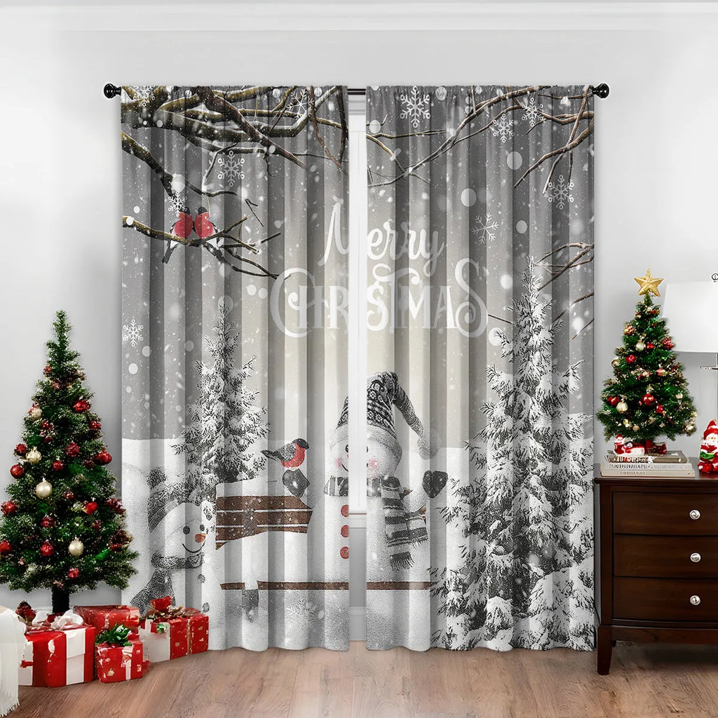 3D digital printed Christmas curtain in a European style, showing modern simplicity design and polyester fabric