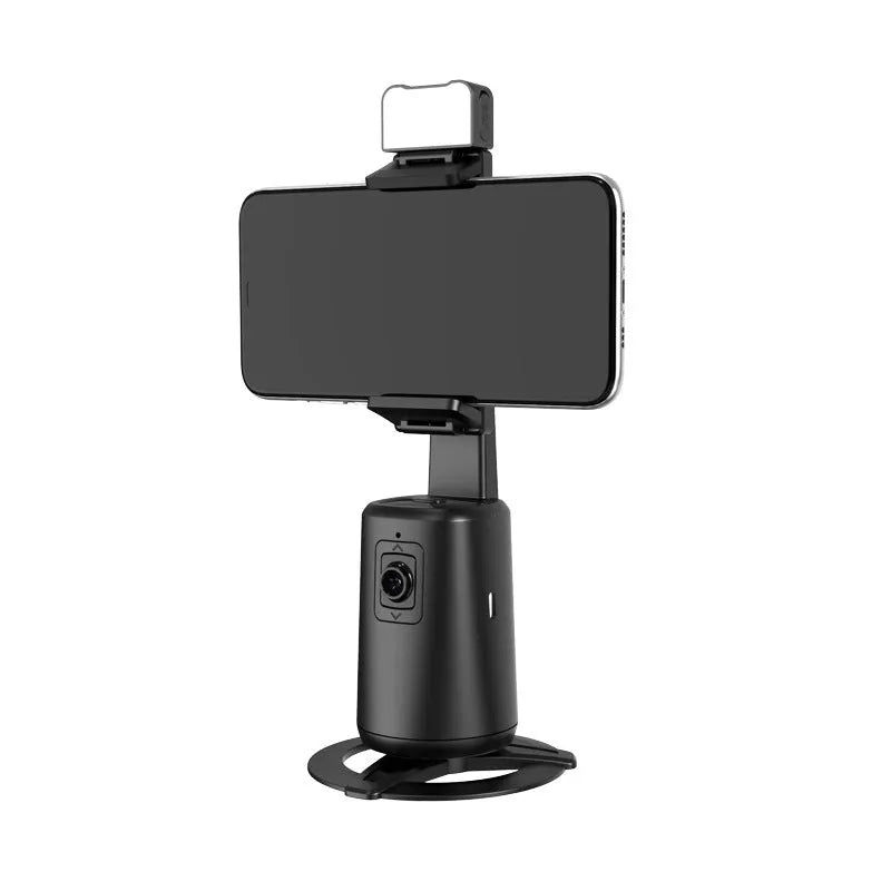 A200 desktop mobile phone bracket with intelligent face tracking and rotating camera head with black ribbon lights