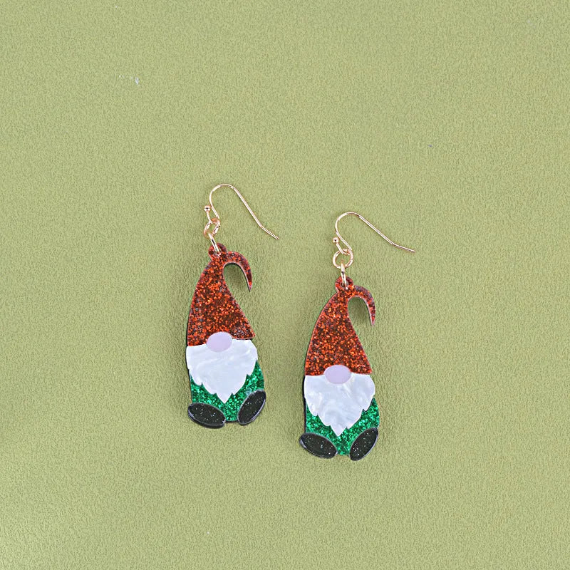 Santa Claus cartoon acrylic fashion earrings in red, green, and red/green colour options.