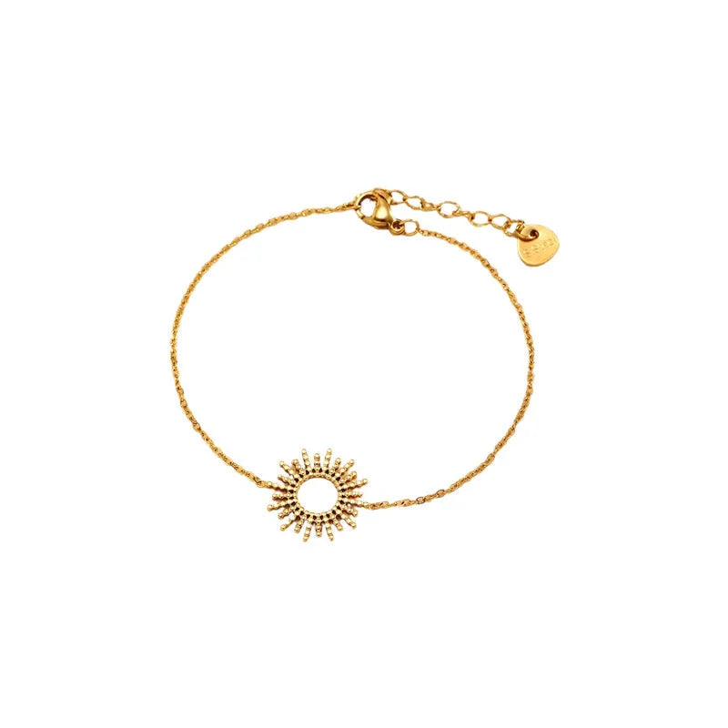 SUNFLOWER Series gold bracelet and necklace set with geometric chain design on a white background