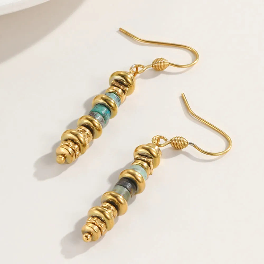 Geometric titanium steel dangle earrings with 18K gold plating, 5cm drop length